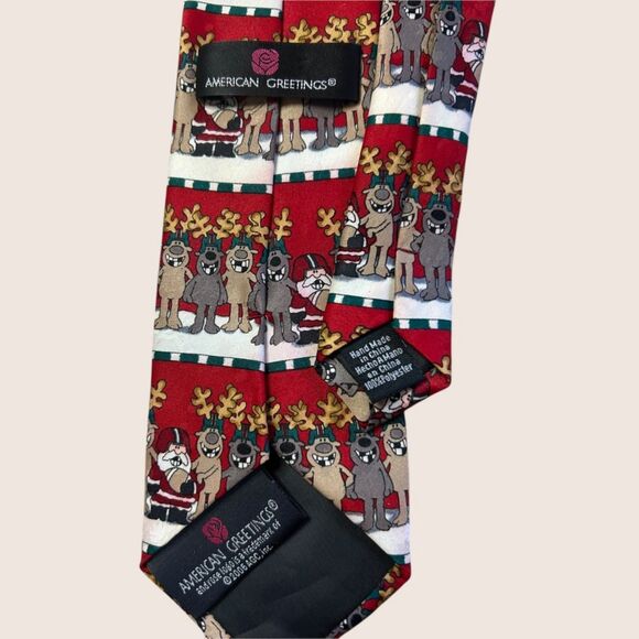🎅 VINTAGE AMERICAN GREETINGS REINDEER SANTA CLAUS FOOTBALL TIE - Picture 3 of 4